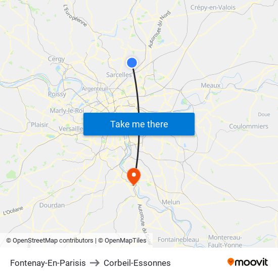 Fontenay-En-Parisis to Corbeil-Essonnes map