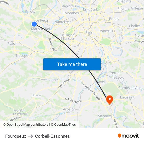 Fourqueux to Corbeil-Essonnes map