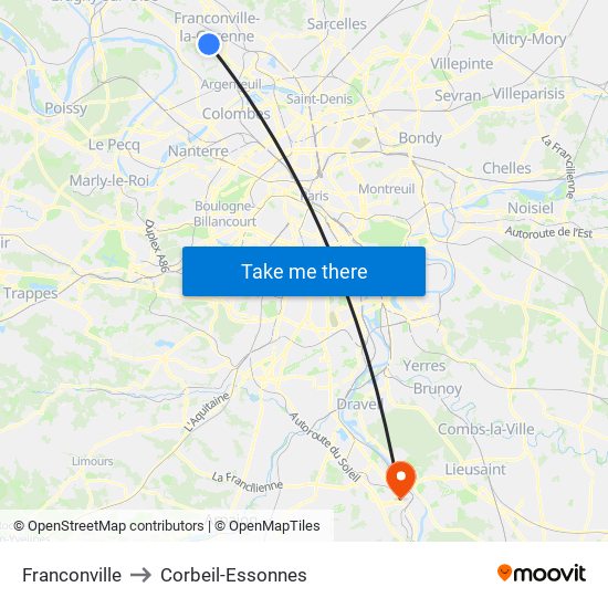 Franconville to Corbeil-Essonnes map