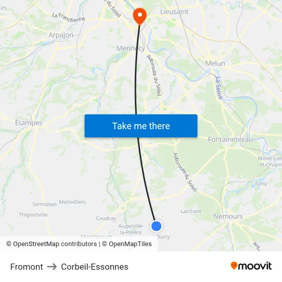 Fromont to Corbeil-Essonnes map