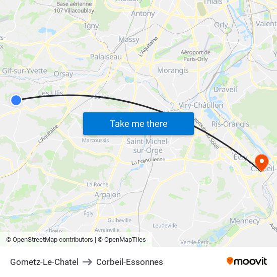 Gometz-Le-Chatel to Corbeil-Essonnes map