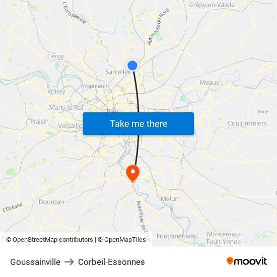Goussainville to Corbeil-Essonnes map