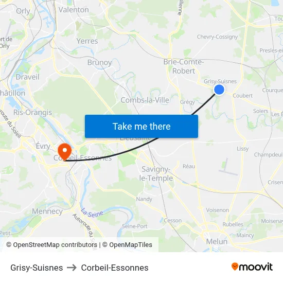 Grisy-Suisnes to Corbeil-Essonnes map