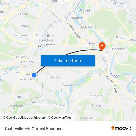 Guibeville to Corbeil-Essonnes map