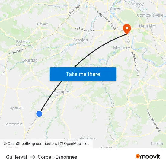 Guillerval to Corbeil-Essonnes map