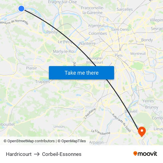 Hardricourt to Corbeil-Essonnes map