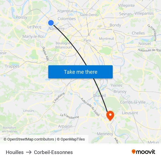 Houilles to Corbeil-Essonnes map