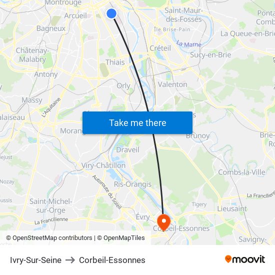 Ivry-Sur-Seine to Corbeil-Essonnes map