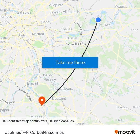 Jablines to Corbeil-Essonnes map