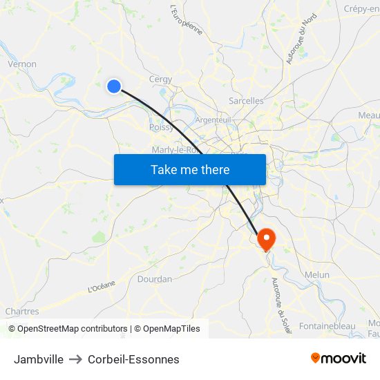 Jambville to Corbeil-Essonnes map