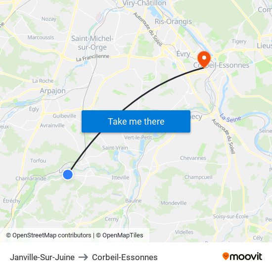 Janville-Sur-Juine to Corbeil-Essonnes map