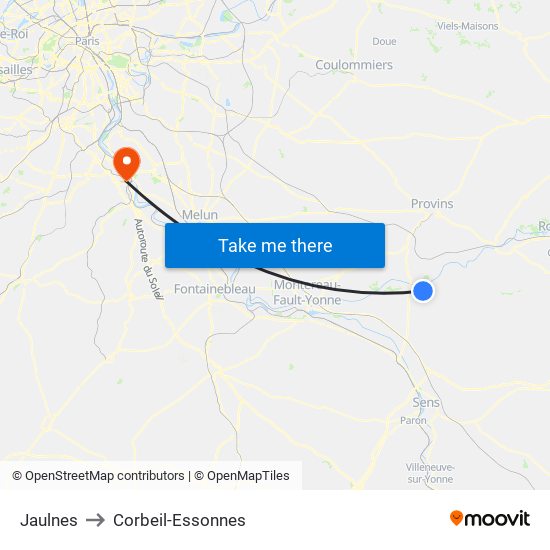 Jaulnes to Corbeil-Essonnes map