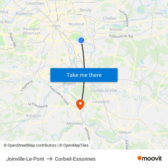 Joinville-Le-Pont to Corbeil-Essonnes map