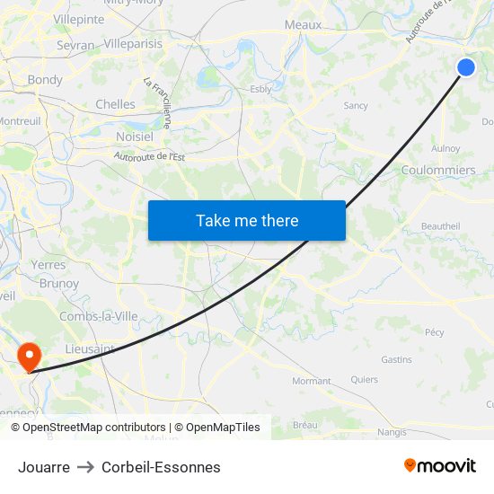 Jouarre to Corbeil-Essonnes map