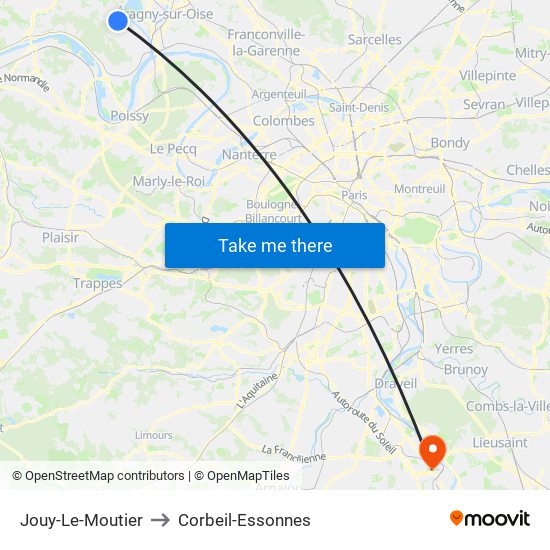 Jouy-Le-Moutier to Corbeil-Essonnes map