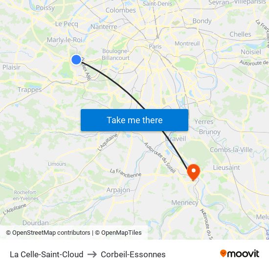 La Celle-Saint-Cloud to Corbeil-Essonnes map