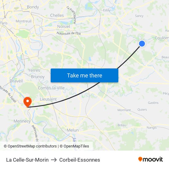 La Celle-Sur-Morin to Corbeil-Essonnes map