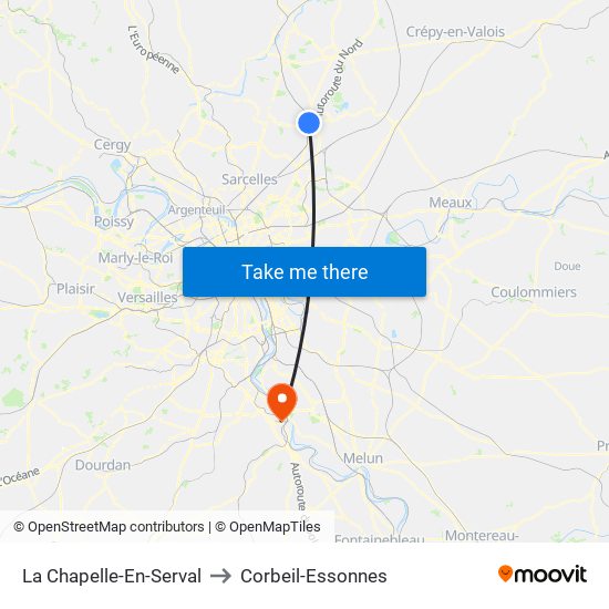 La Chapelle-En-Serval to Corbeil-Essonnes map