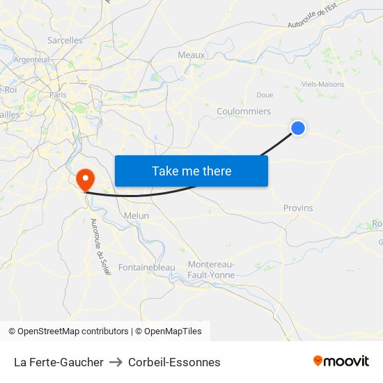 La Ferte-Gaucher to Corbeil-Essonnes map