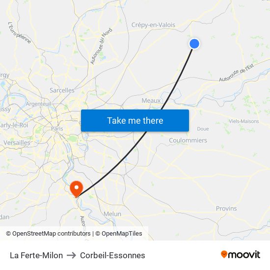 La Ferte-Milon to Corbeil-Essonnes map