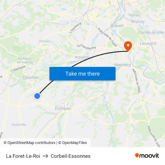 La Foret-Le-Roi to Corbeil-Essonnes map