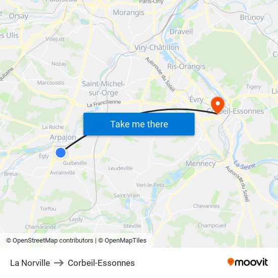 La Norville to Corbeil-Essonnes map