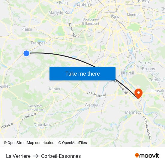 La Verriere to Corbeil-Essonnes map