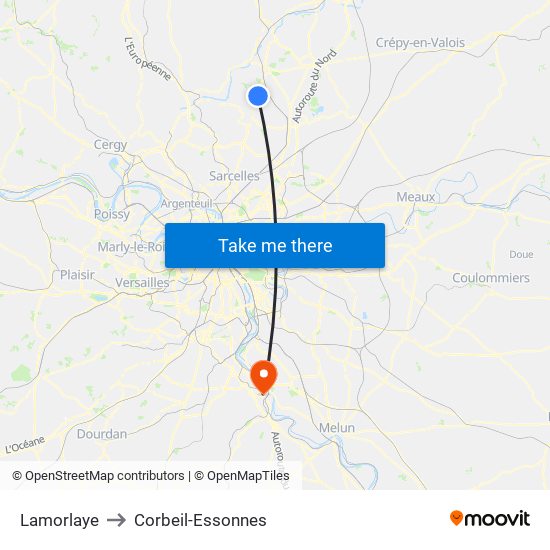 Lamorlaye to Corbeil-Essonnes map