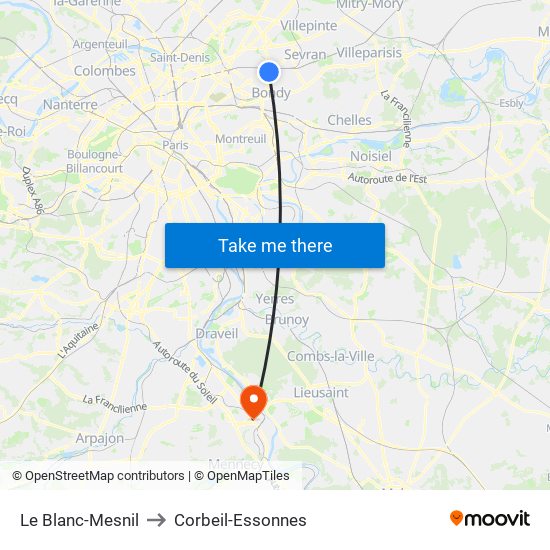 Le Blanc-Mesnil to Corbeil-Essonnes map