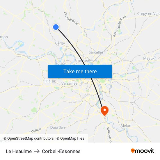 Le Heaulme to Corbeil-Essonnes map