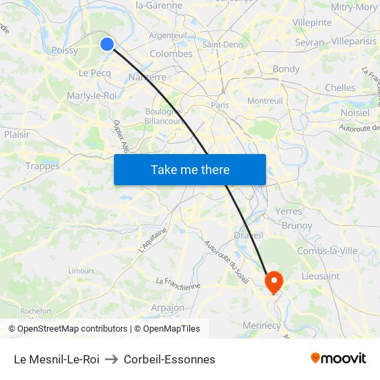 Le Mesnil-Le-Roi to Corbeil-Essonnes map