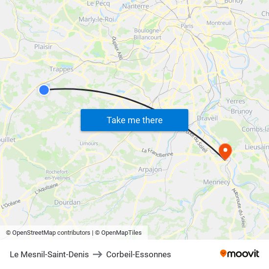 Le Mesnil-Saint-Denis to Corbeil-Essonnes map