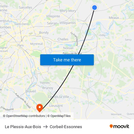 Le Plessis-Aux-Bois to Corbeil-Essonnes map