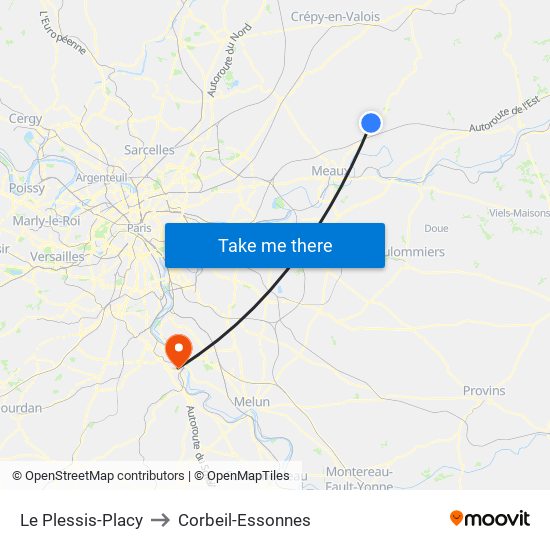 Le Plessis-Placy to Corbeil-Essonnes map