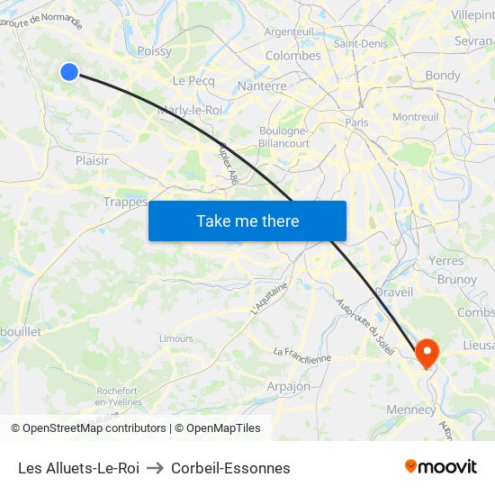 Les Alluets-Le-Roi to Corbeil-Essonnes map
