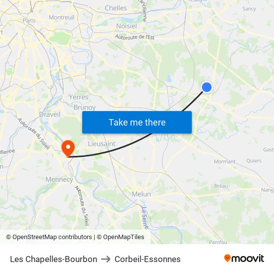 Les Chapelles-Bourbon to Corbeil-Essonnes map