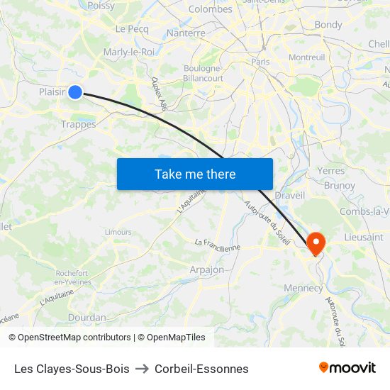 Les Clayes-Sous-Bois to Corbeil-Essonnes map