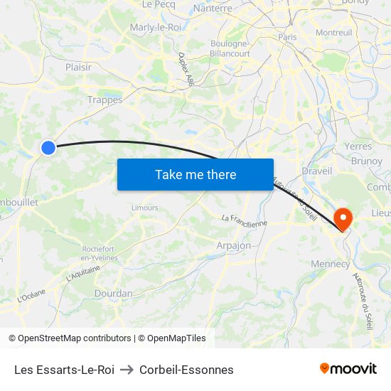 Les Essarts-Le-Roi to Corbeil-Essonnes map