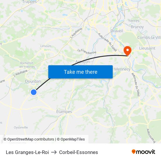 Les Granges-Le-Roi to Corbeil-Essonnes map