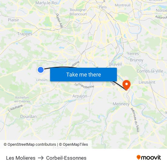 Les Molieres to Corbeil-Essonnes map