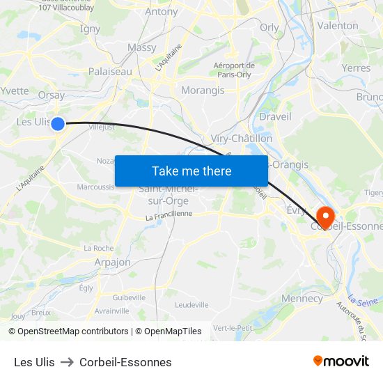 Les Ulis to Corbeil-Essonnes map