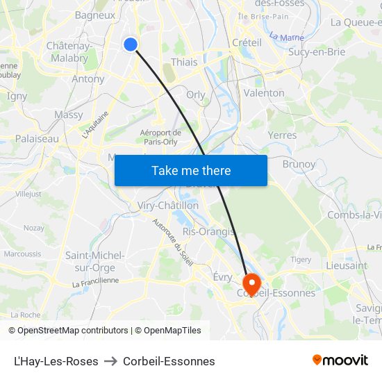 L'Hay-Les-Roses to Corbeil-Essonnes map