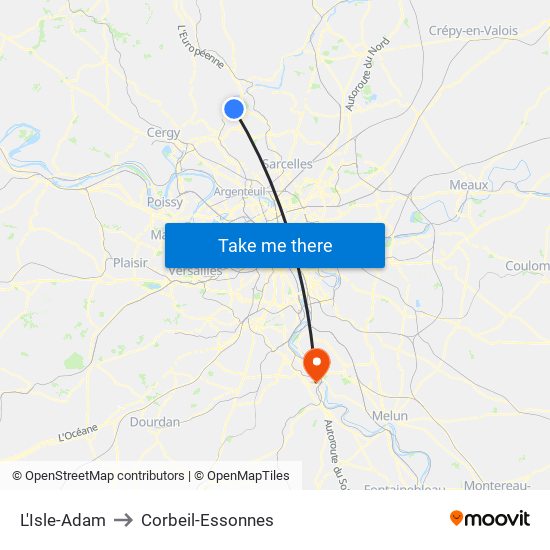 L'Isle-Adam to Corbeil-Essonnes map