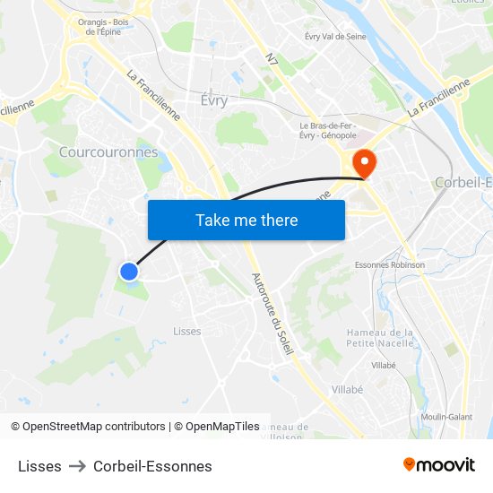 Lisses to Corbeil-Essonnes map