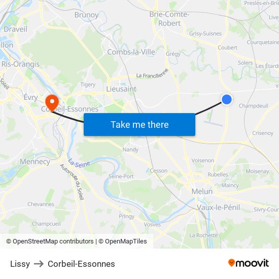 Lissy to Corbeil-Essonnes map