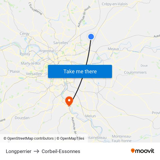 Longperrier to Corbeil-Essonnes map