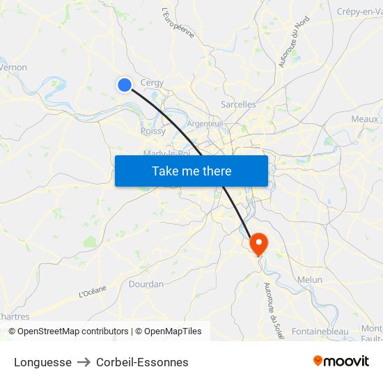 Longuesse to Corbeil-Essonnes map