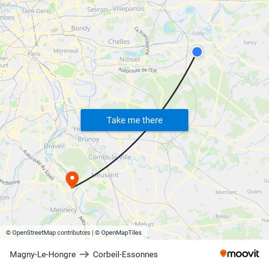 Magny-Le-Hongre to Corbeil-Essonnes map