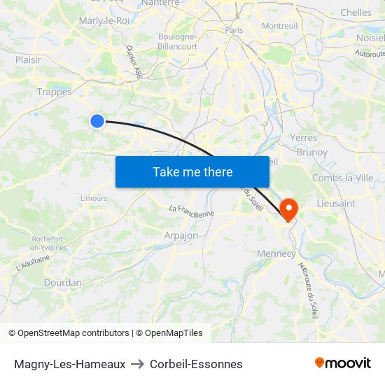 Magny-Les-Hameaux to Corbeil-Essonnes map