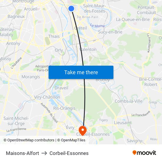 Maisons-Alfort to Corbeil-Essonnes map